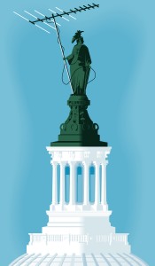Statue of Freedom on the U.S. Capitol holding a TV antenna